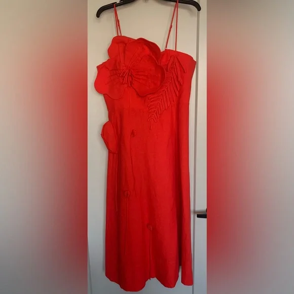 NWT Farm Rio Garden Linen Sleeveless Midi Dress Size XL 3D Appliqué